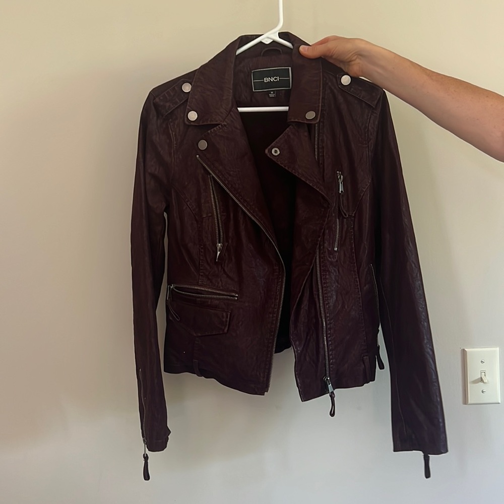 BNCI maroon leather jacket women size medium